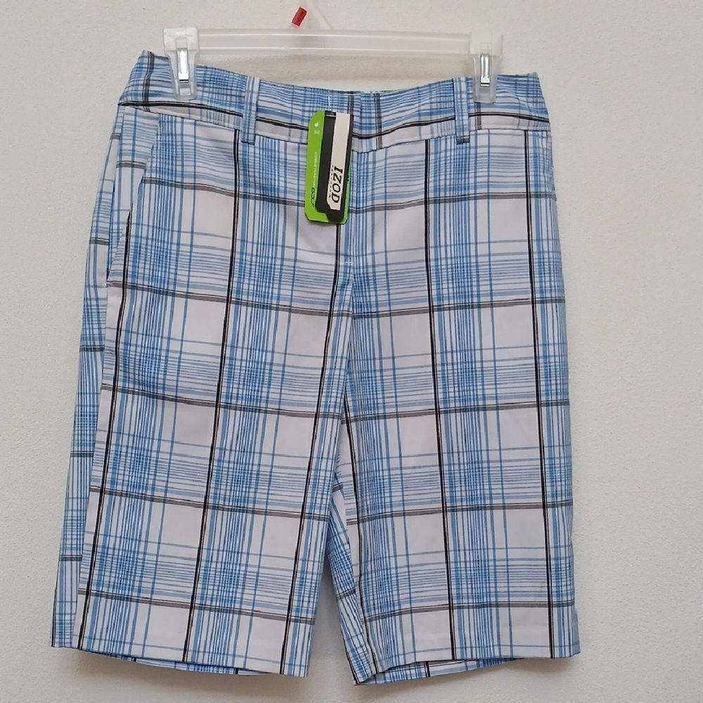 NWT IZOD Blue, White Plaid PerformX Extreme Function Golf Shortd Size 2